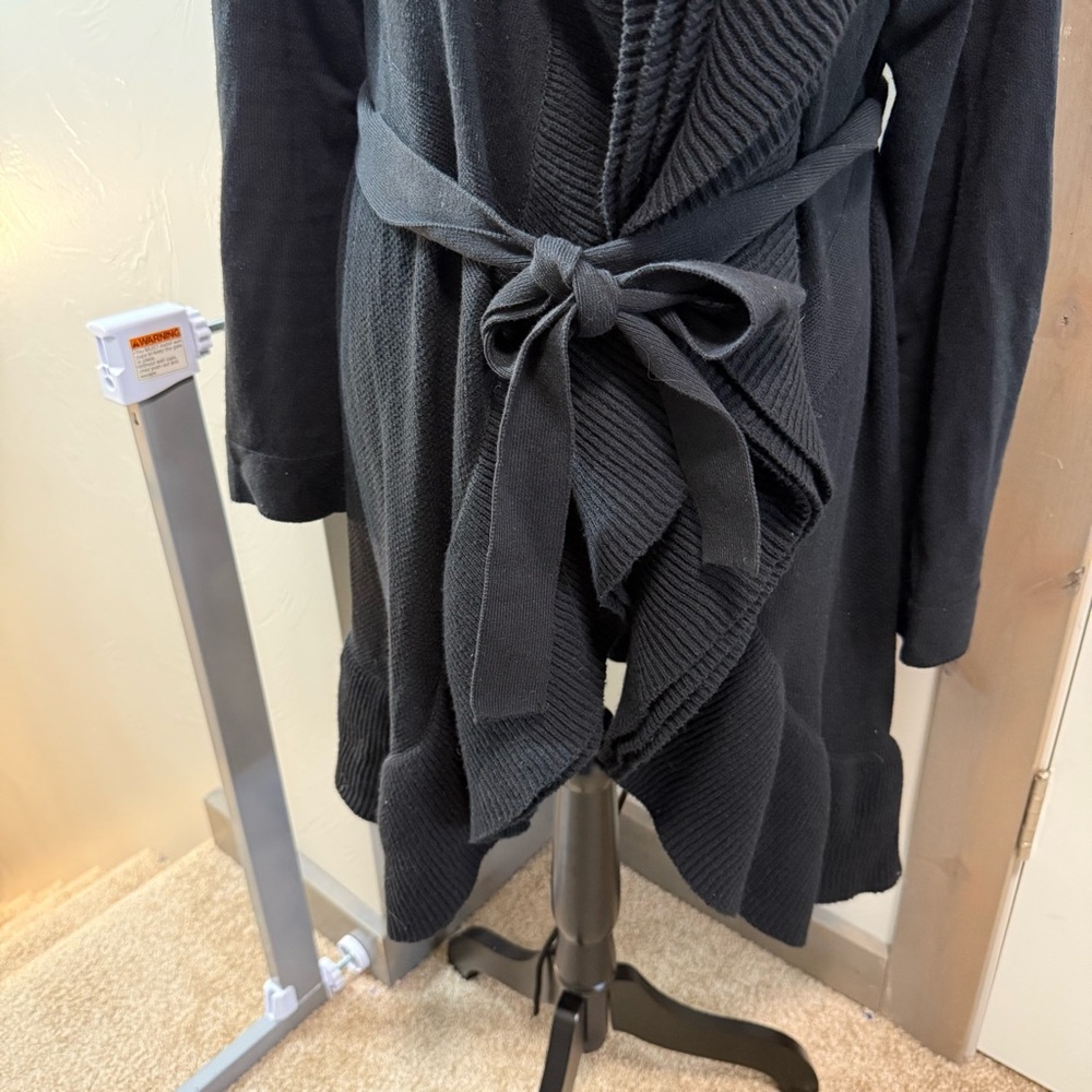 Miss Me Black Flowy Tie Front Cardigan Sweater Heavyweight Long Length Knit Wrap - Picture 3 of 9